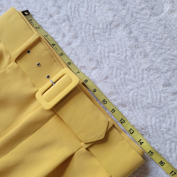 ZARA Yellow High Waisted Belted Trousers Pleated Tailored Cropped Pants Medium - Picture 10 of 13